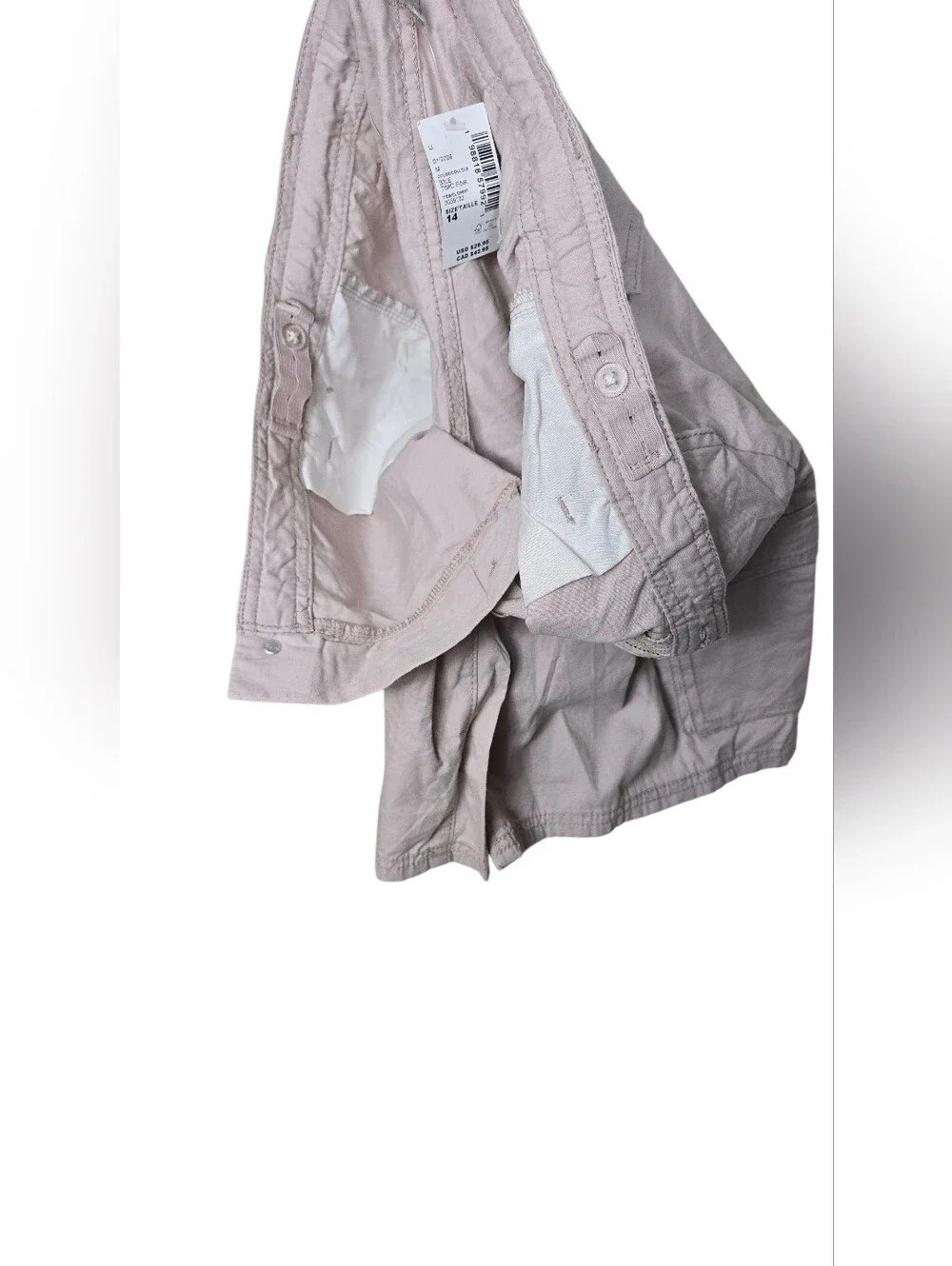 NWT The Childrens Place Girls Utility Cargo Shorts Size 14 Timid Pink Adjustable